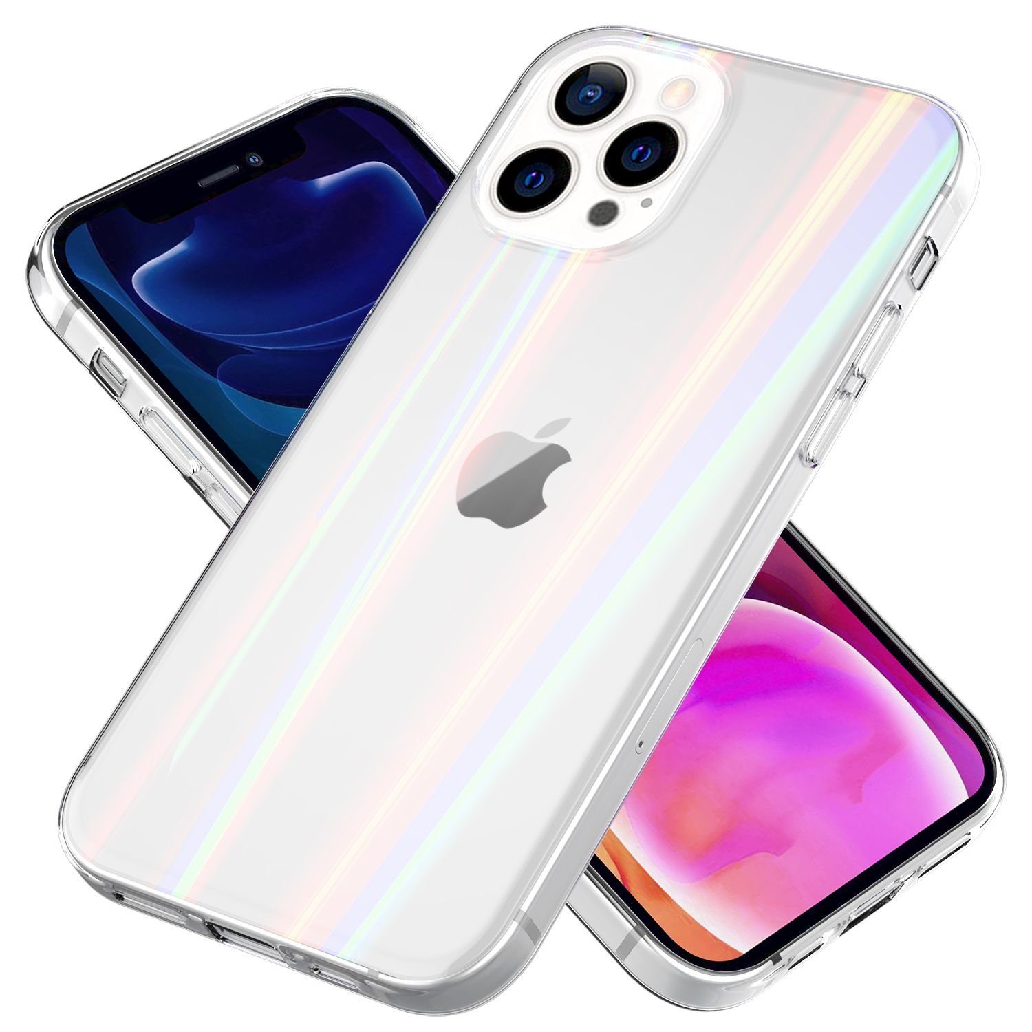 Nalia Smartphone-Hülle Apple iPhone 13 Pro Max, Klare Hartglas Hülle /  Regenbogen Effekt / Bunt Glänzend / Kratzfest