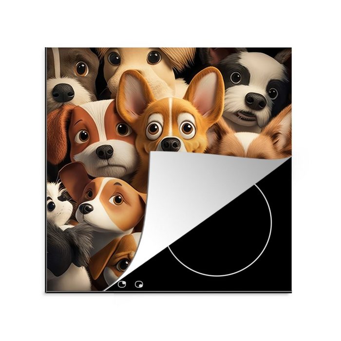 MuchoWow Herdblende-/Abdeckplatte Hunde - Tiere - Braun - Schwarz - Muster - Kind Vinyl (1 tlg) Ceranfeldabdeckung Arbeitsplatte für küche
