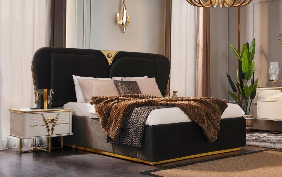 3tlg JVmoebel Set (Bett/ Garnitur Schlafzimmer-Set, Doppelbett Grau Luxus Modern Nachttische), 2x Schlafzimmer Bett