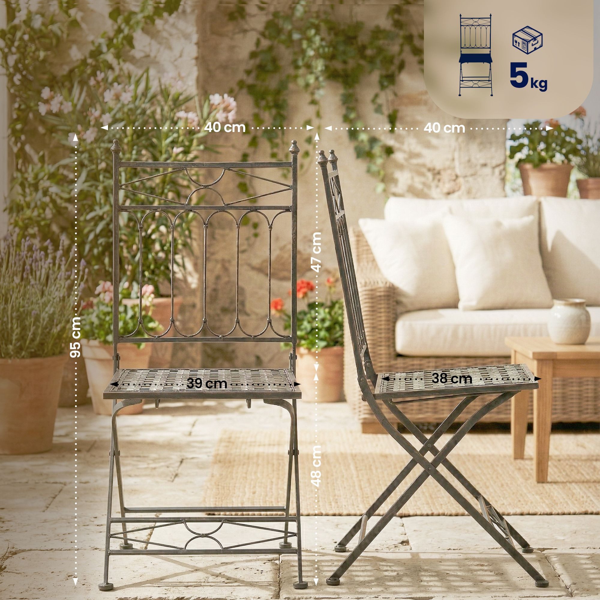 CLP Gartenstuhl Asina (1er, 1 St), klappbarer Gartenstuhl mit edlen Verzierungen