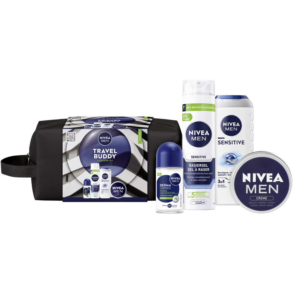 Nivea Men Hautpflege-Set TRAVEL BUDDY-SET, 4-tlg., für empfindliche Haut, mit praktischer Kulturtasche