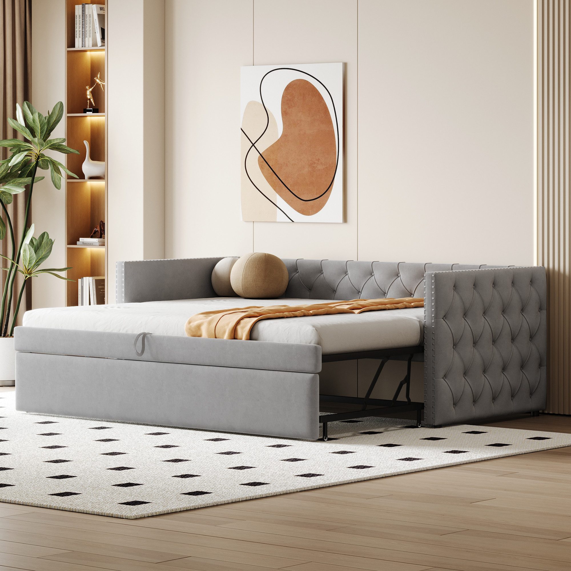 Odikalo Schlafsofa Doppelbett Polsterbett Ausziehbares Gästebett(ohne Matratze)90x200cm