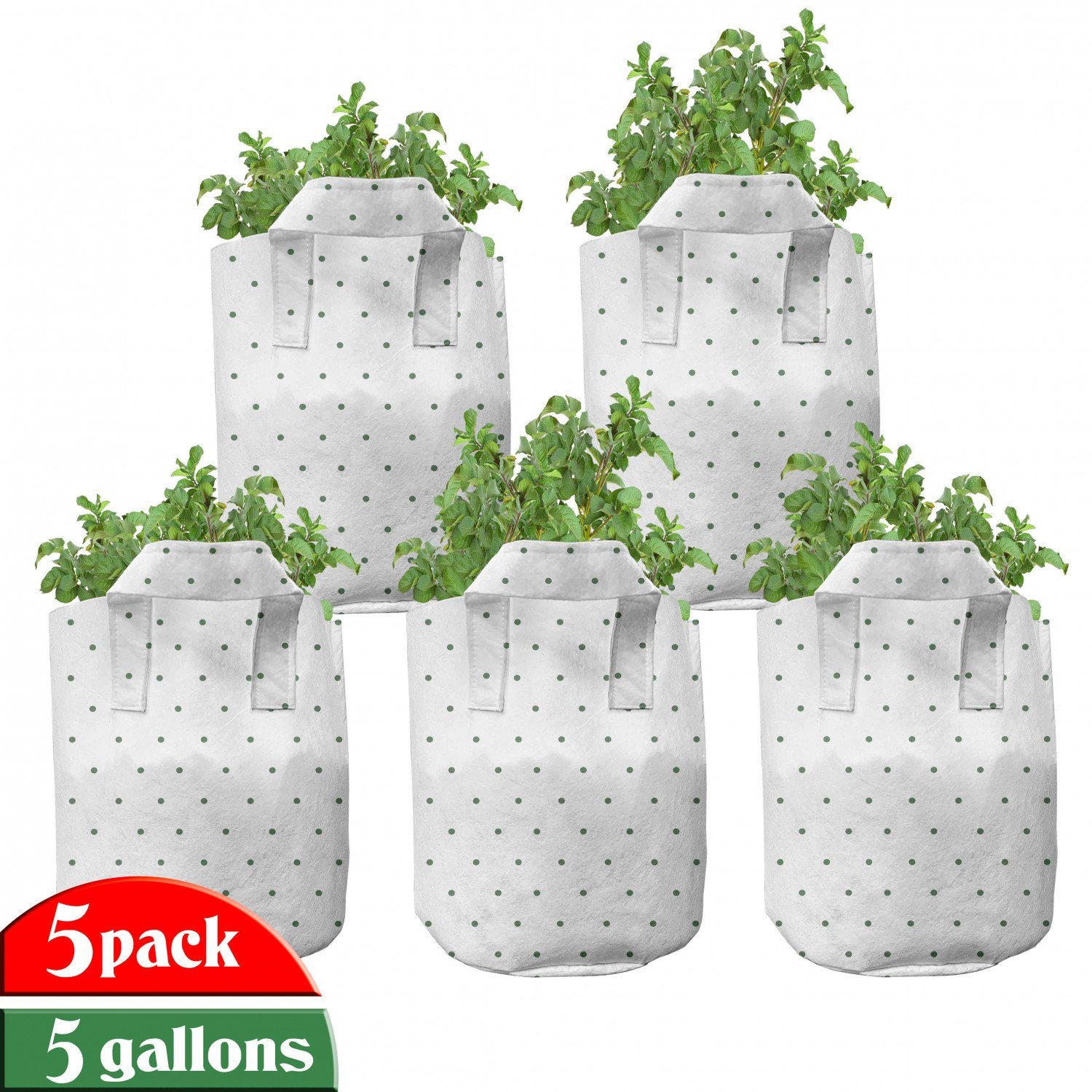 Abakuhaus Pflanzkübel hochleistungsfähig Stofftöpfe mit Griffen für Pflanzen, Weiß Vintage grüne Tupfen