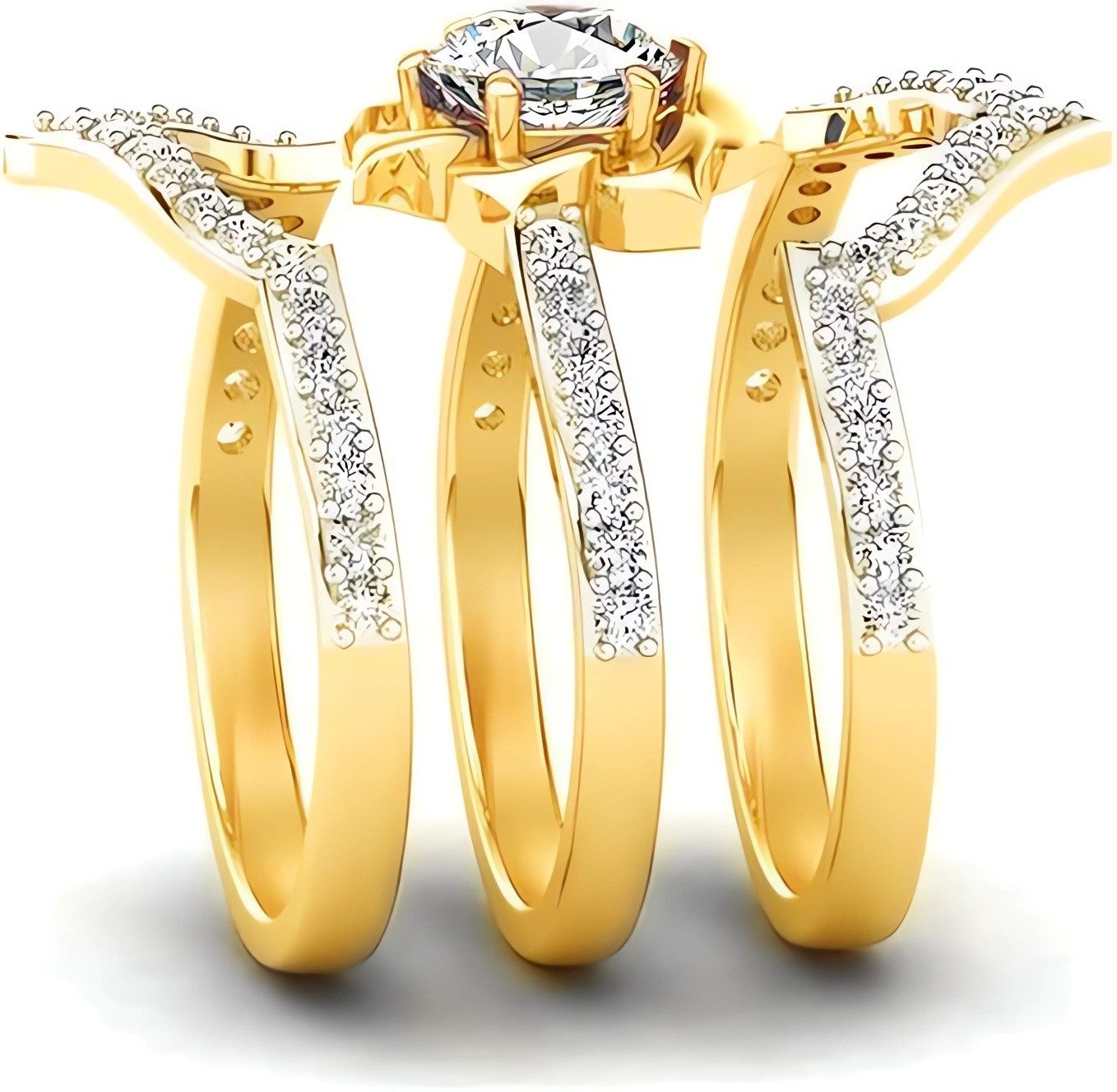 Jumpeak Diamantring Verlobungsringe frau,Blumen,luxuriös,Eheringe weißgold,3-teiliges Set (Set, 1 Karat, Farbe E, Reinheit VS2, Schnitt 3EX, Schmuck Hochzeit), Schmuck Damen Ringe,Ringe Gold,Brautset,Frauen Geschenk,585 Gold Ringe