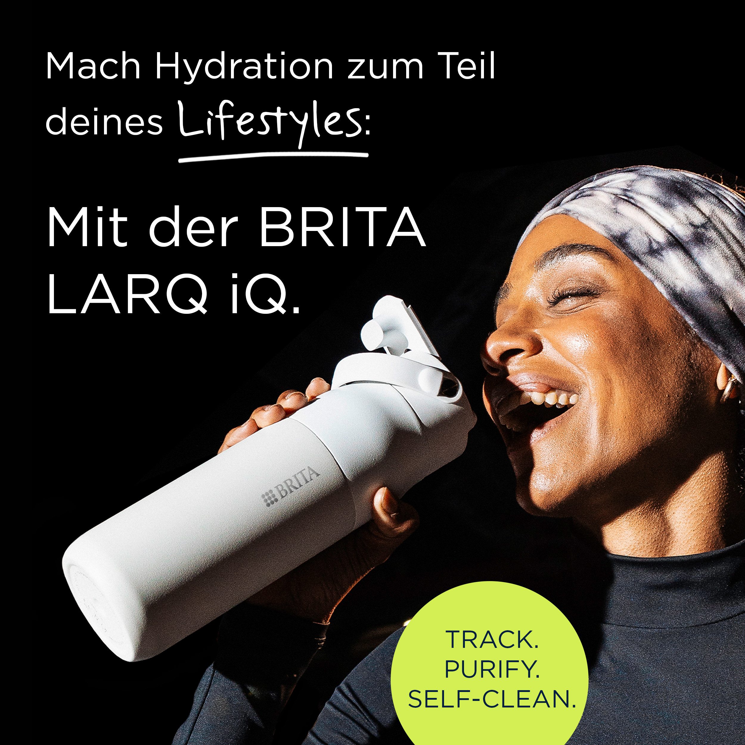 BRITA Trinkflasche BRITA LARQ iQ Digitale Filter Trinkflasche (1000 ml), inkl. Hydration Tracking (App), Aktivkohle Wasserfilter & UV-C
