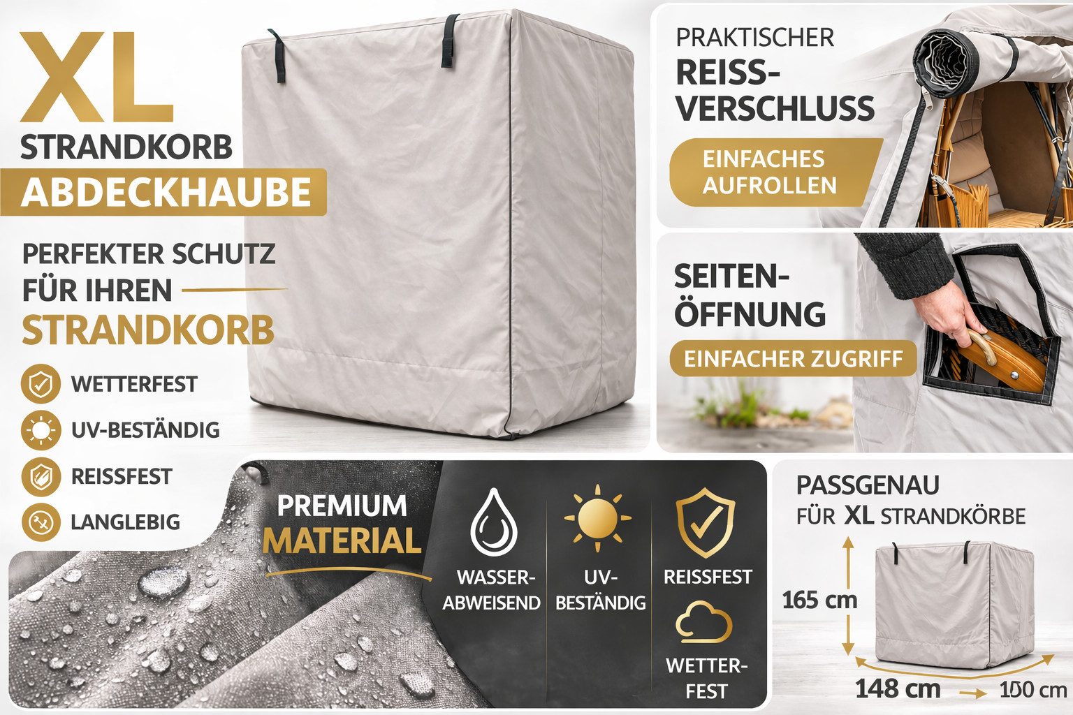 AMBIENTE-LEBENSART.DE Abdeckhaube Strandkorb Abdeckhaube XL Grau – Wetterfeste Premium Schutzhülle