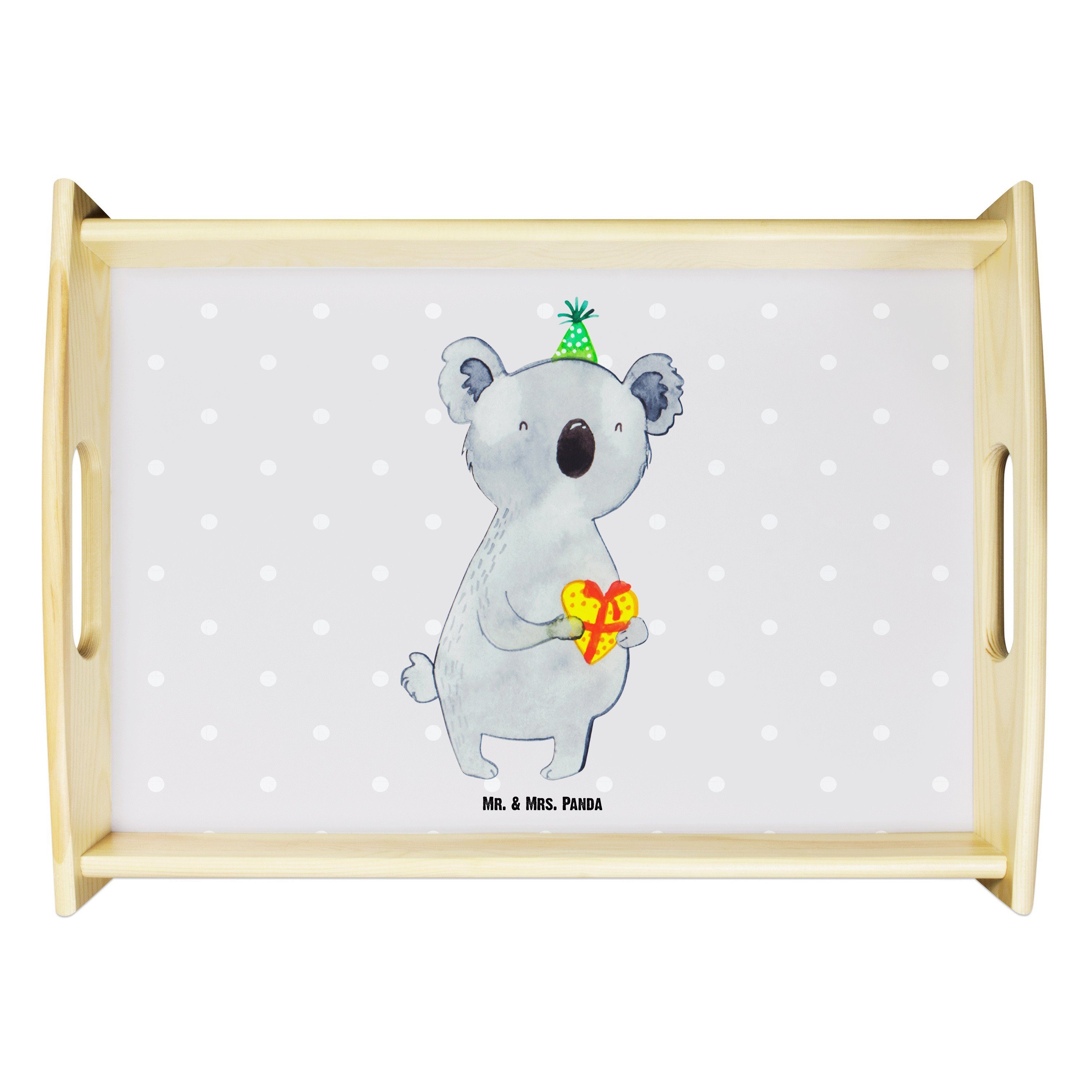 Mr. & Mrs. Panda Tablett Koala Geschenk - Grau Pastell - Tablett, Party, Küchentablett, Geburt, Echtholz lasiert, (1-tlg)