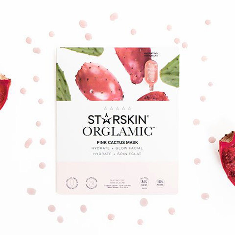 STARSKIN® Tuchmaske Orglamic™ Pink Cactus 2-tlg., 2er-Pack mit Set, Gesichtsmaske für seidige Bio-Cellulose Geschmeidigkeit