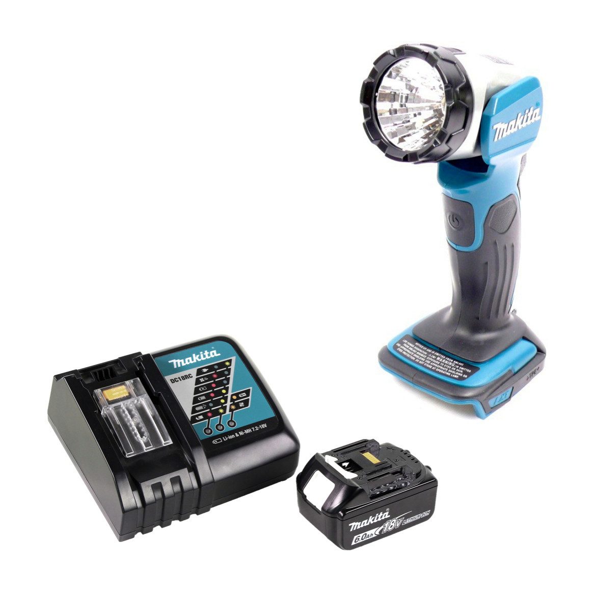 Makita Baustrahler BML 802 RG1 Akku Lampe für 14,4 und 18V Akkus + 1x Akku 6,0 Ah