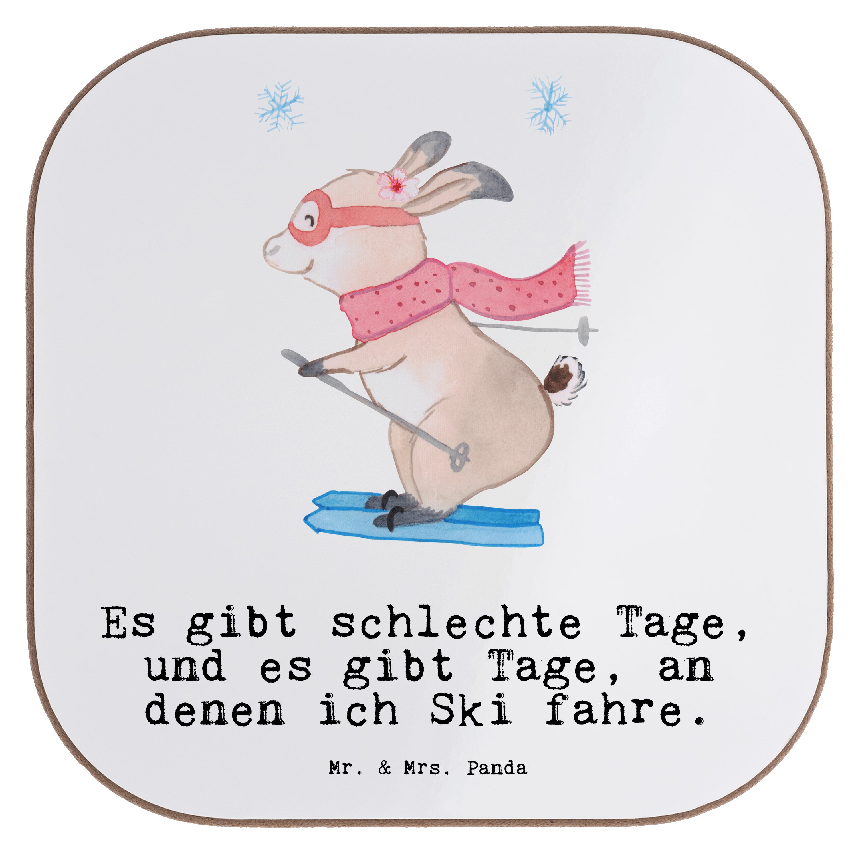 Mr. & Bierdeckel, Bär Tage Getränkeuntersetzer - Skiwett, Geschenk, Panda Ski Skifahren Mrs. - Weiß fahren, 1-tlg