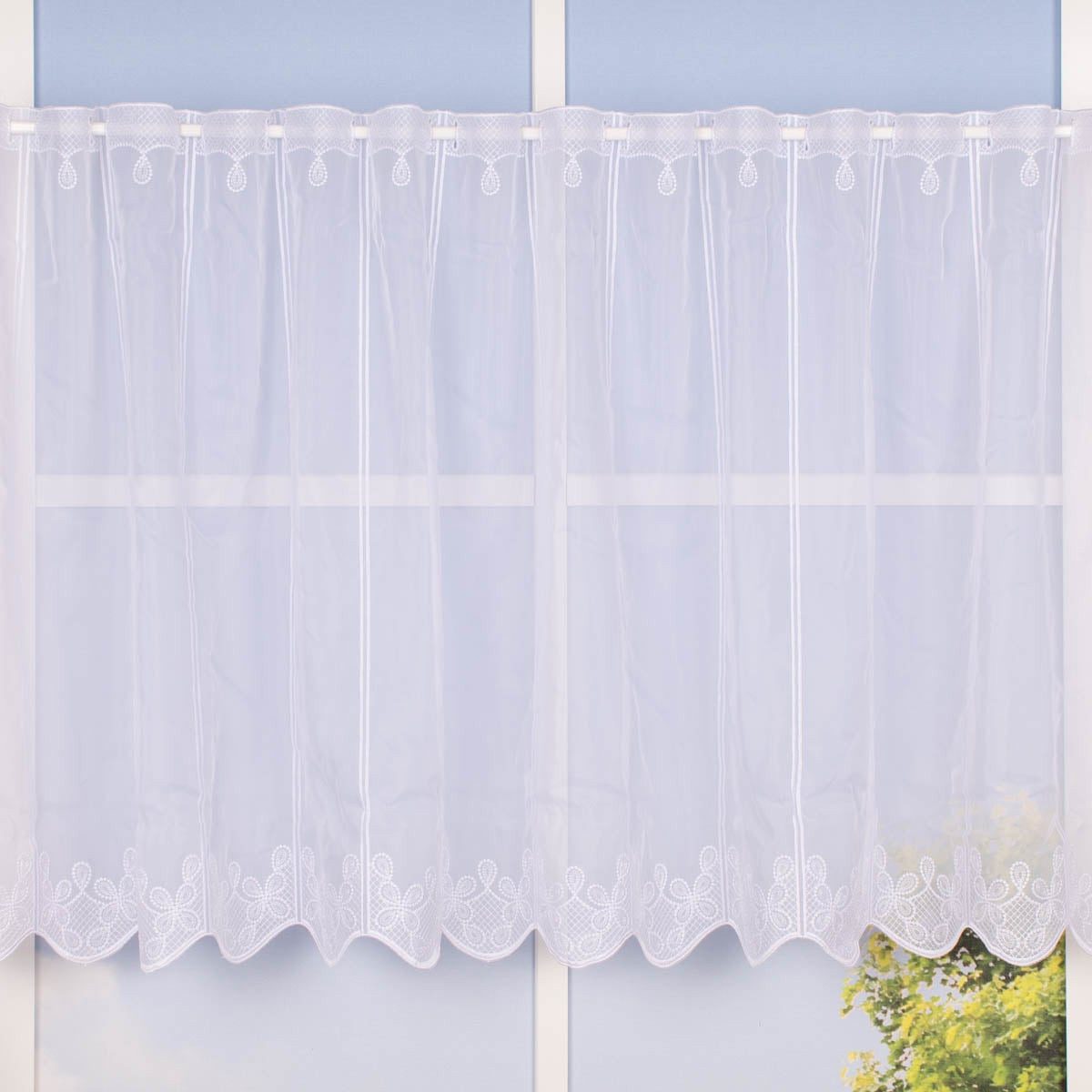 SCHÖNER LEBEN. Vorhang Scheibengardine Meterware Voile Stickerei Ornamente nähfrei weiß 60cm, leicht perforiert, Polyester, bestickt
