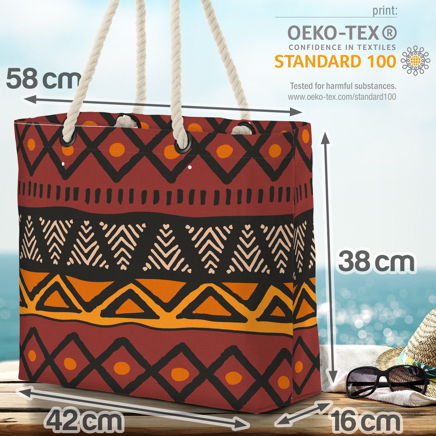 VOID Strandtasche (1-tlg), Bohemian Muster Beach ethnisch welt muster Linie global afrikanisch Bag minimal
