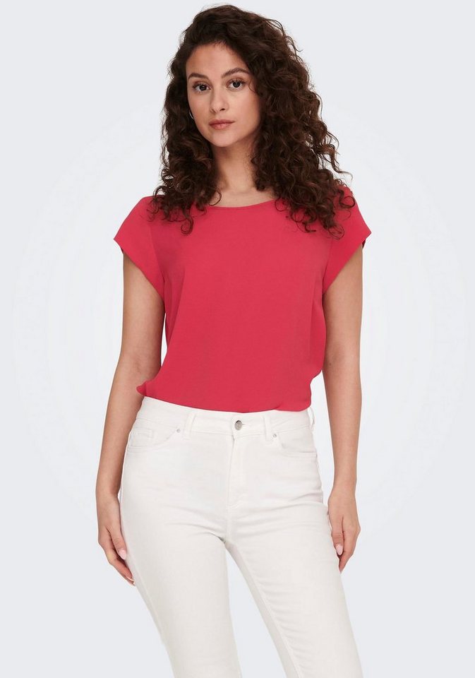 ONLY Kurzarmbluse ONLVIC S/S SOLID TOP NOOS PTM, Aus schnell trocknender  und pflegeleichter Kunstfaser mit Stretch-Anteil