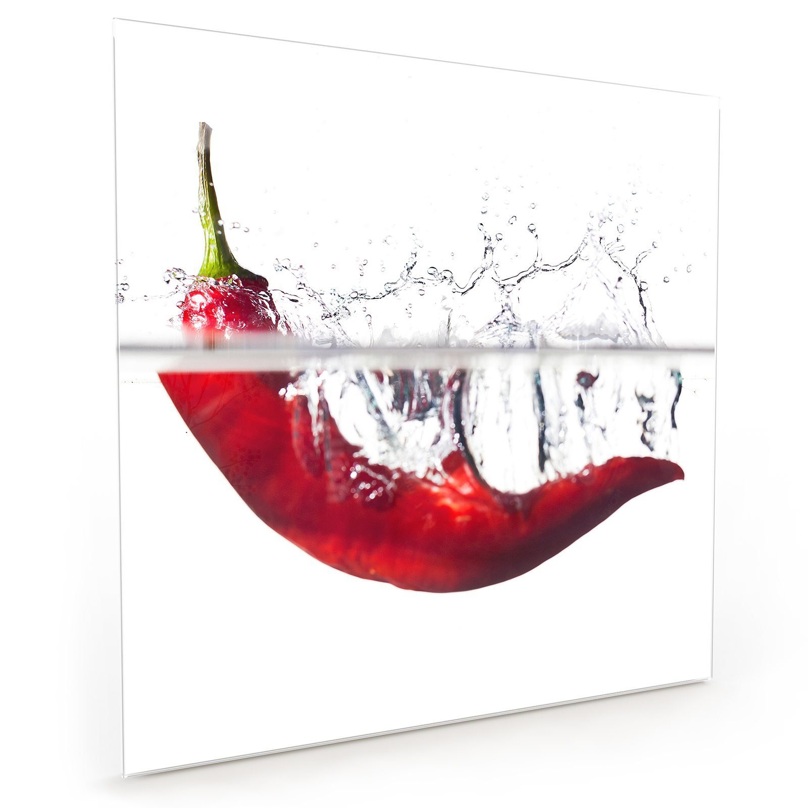 Primedeco Küchenrückwand Küchenrückwand Spritzschutz Glas mit Motiv Chilischote in Wasser