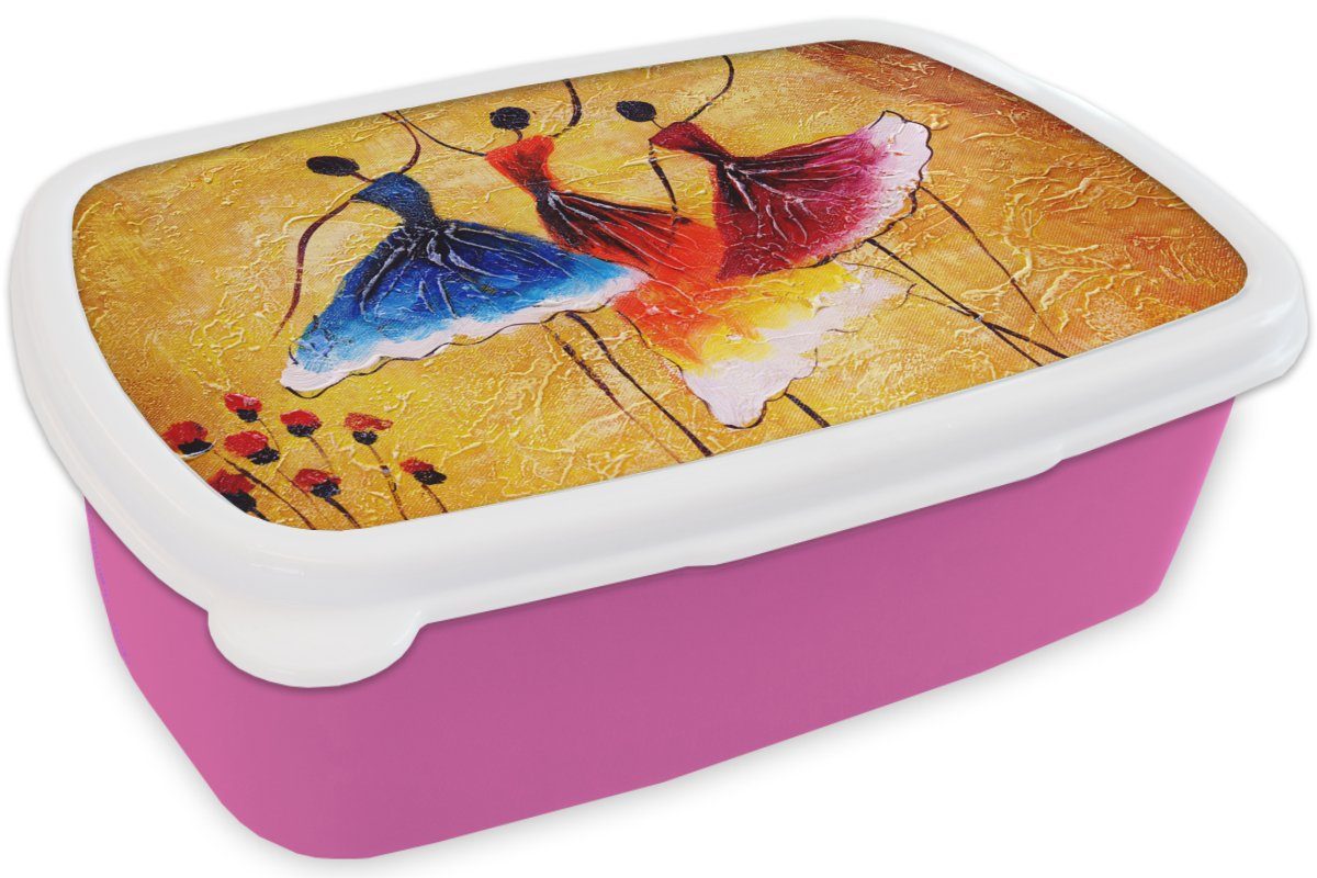 Brotdose Kinder, (2-tlg), - Mädchen, Gemälde Öl, Kunststoff, - Frauen Kunststoff MuchoWow Lunchbox Snackbox, Brotbox Kleid für - Erwachsene, rosa