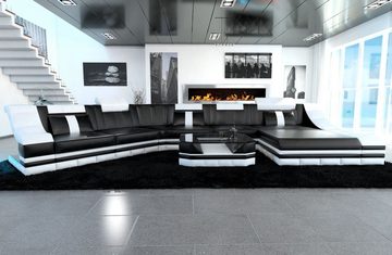 Sofa Dreams Wohnlandschaft Ledercouch Leder Sofa Turino C Form Ledersofa, Couch, mit LED, wahlweise mit Bettfunktion als Schlafsofa, Designersofa