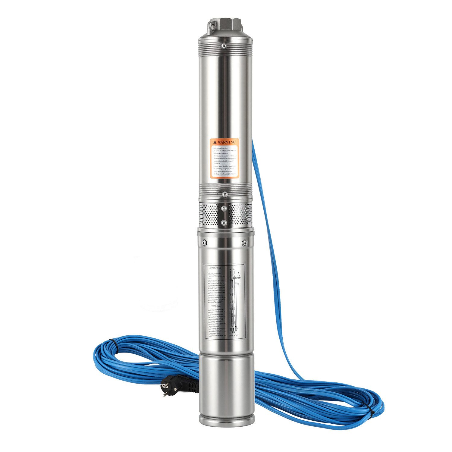 Clanmacy Tiefbrunnenpumpe 370W Brunnenpumpe 4000l/h 4 Zoll Tauchpumpe Edelstahl Gartenpumpe 34m (Sandverträglich Tauchdruckpumpe 3.4 bar max), 0.37kW/bis 4.000 l/h Fördermenge Edelstahl Brunnenpumpe
