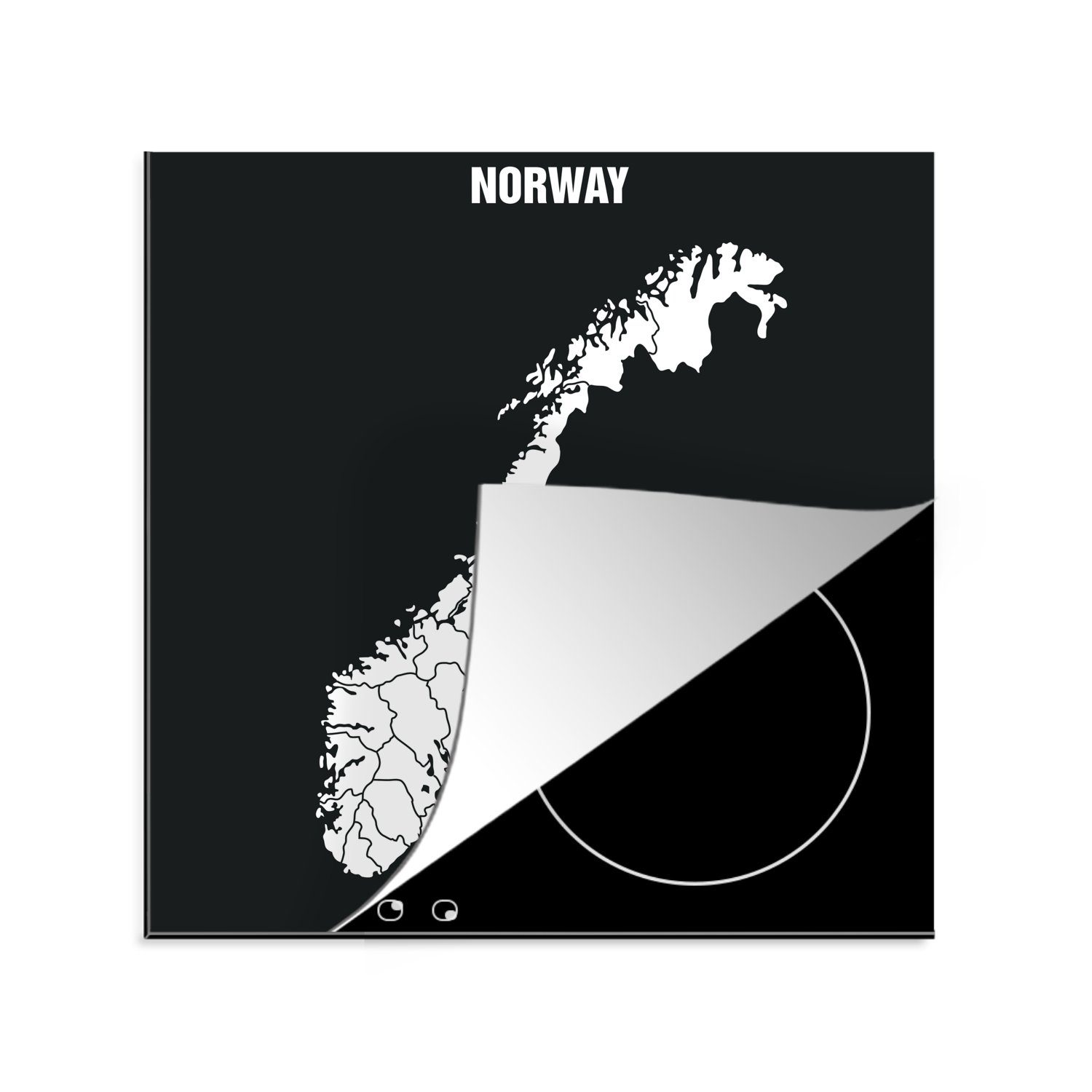 MuchoWow Herdblende-/Abdeckplatte Illustration von Norwegen in Weiß vor schwarzem Hintergrund, Vinyl, (1 tlg), 78x78 cm, Ceranfeldabdeckung, Arbeitsplatte für küche | Herdabdeckplatten