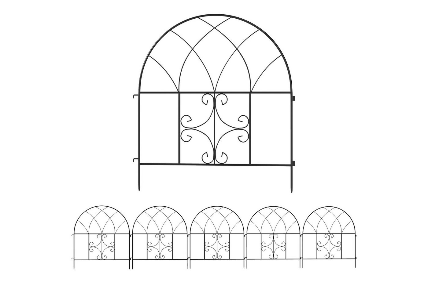 Thumbnail - Outsunny Gartenzaun 300 cm x 70 cm hoch, Oberbogen Zaun für Hunde, (Zaun aus Stahl, 5-St., Dekorativer Gitterzaun Set), ...