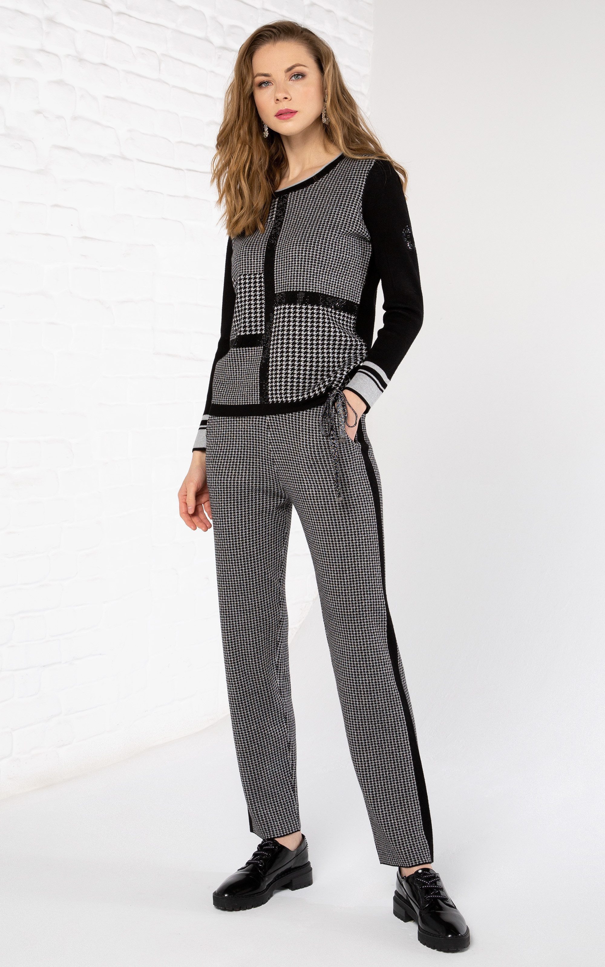 Passioni Strickhose mit Hahnentrittmuster mit seitlichem Streifendetail – Bild 2 von 2