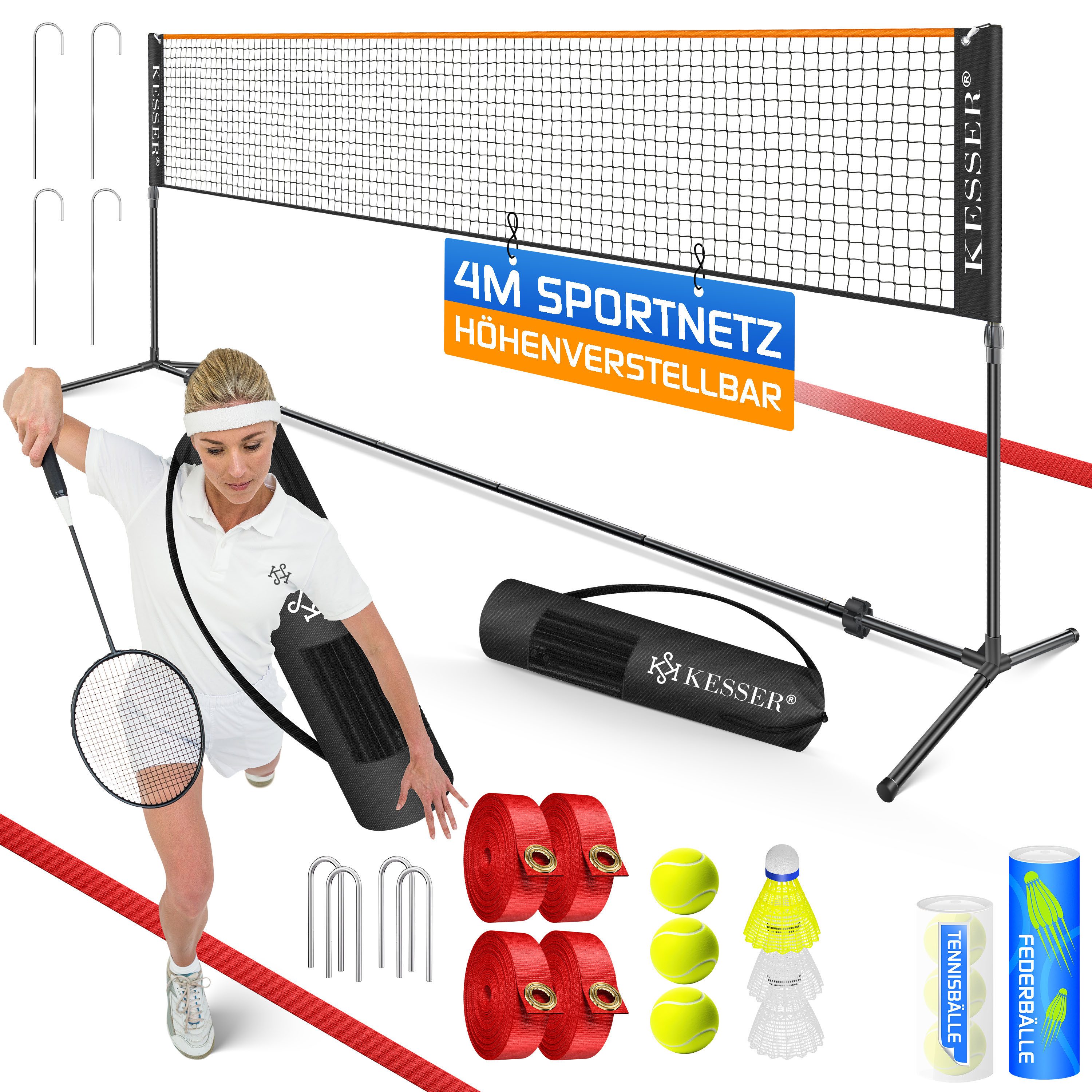 KESSER Badmintonnetz, Badmintonnetz, Tennisnetz 300cm 400cm 500 cm Federball