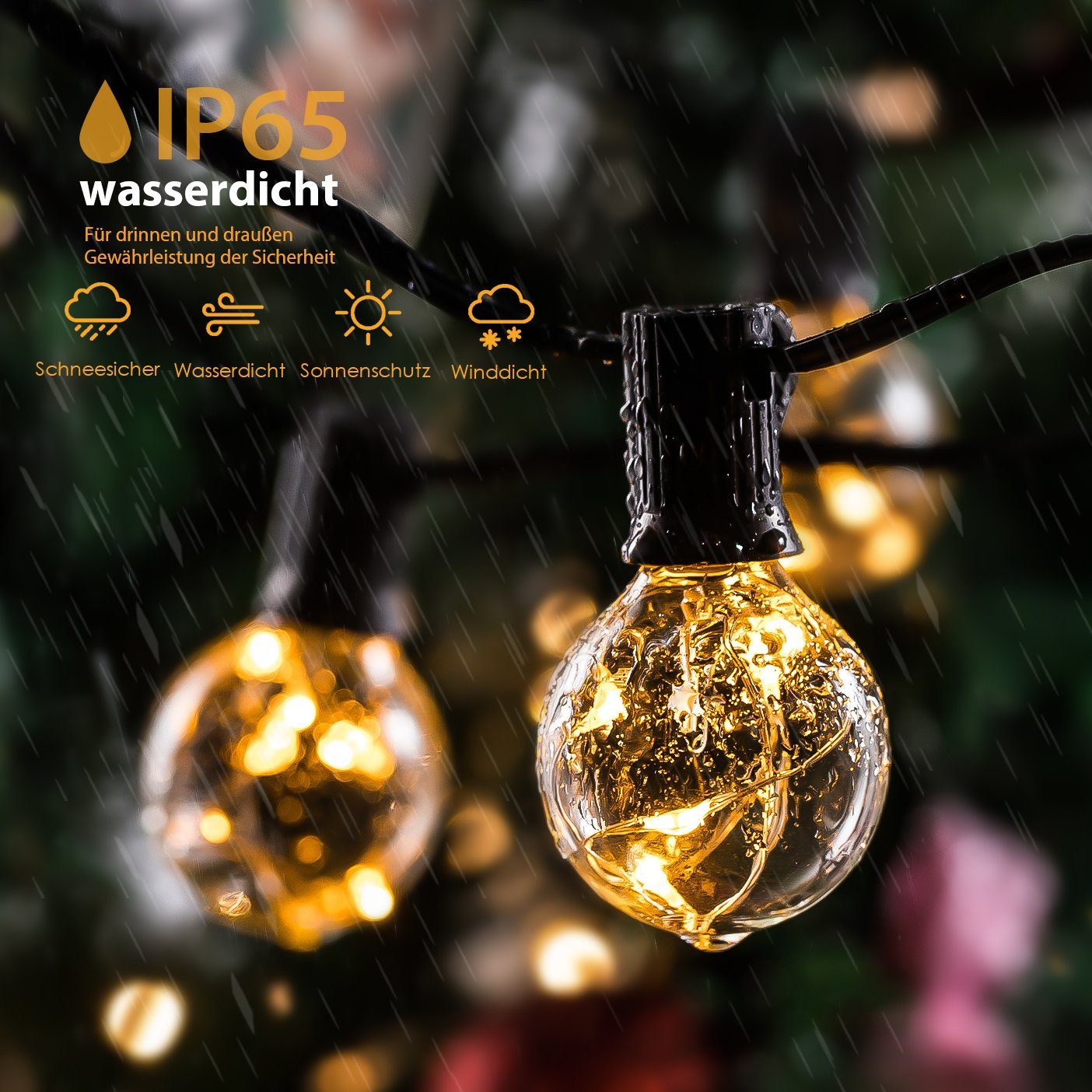 Elegear LED-Lichterkette Lichterkette, 30-flammig, IP65 Weihnachtsdeko Garten/Außen/Outdoor, für 11,7M Wasserdicht Gartenleuchte
