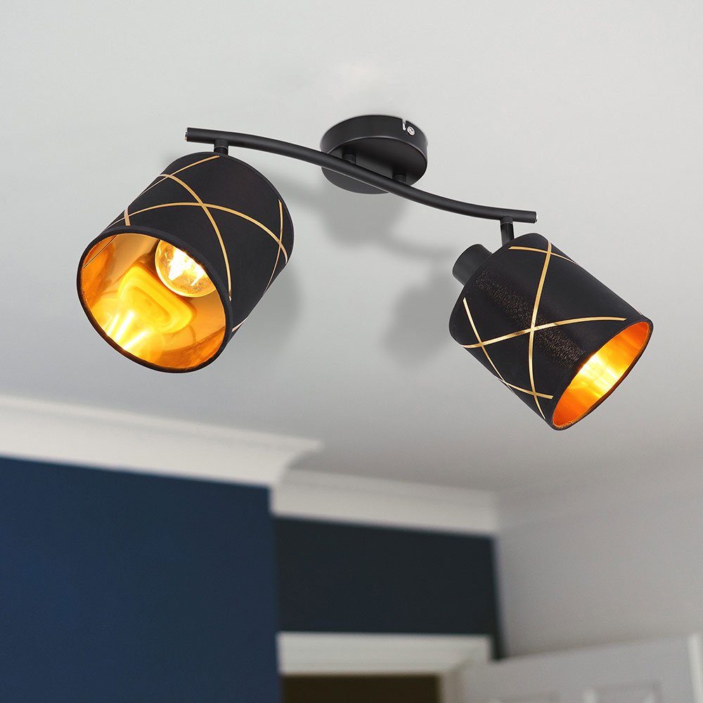 etc-shop LED Deckenspot, Leuchtmittel Spotleuchte 2 inklusive, nicht Textil Deckenleuchte Deckenlampe Gold Flammig Wohnzimmer