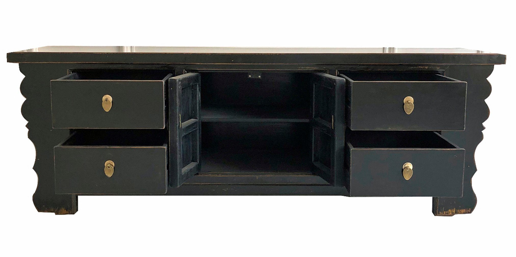 OPIUM OUTLET Lowboard Asiatische Kommode Chinesischer Schrank Lowboard (Asia Hochzeitsschrank schwarz Vintage Landhaus-Stil), Orientalisches TV Sideboard fernöstlich
