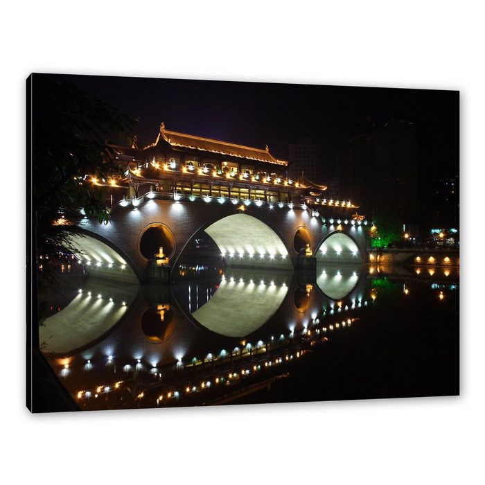 Pixxprint Leinwandbild hellerleuchtete chinesische Brücke Wanddekoration (1 St) Leinwandbild fertig bespannt inkl. Zackenaufhänger