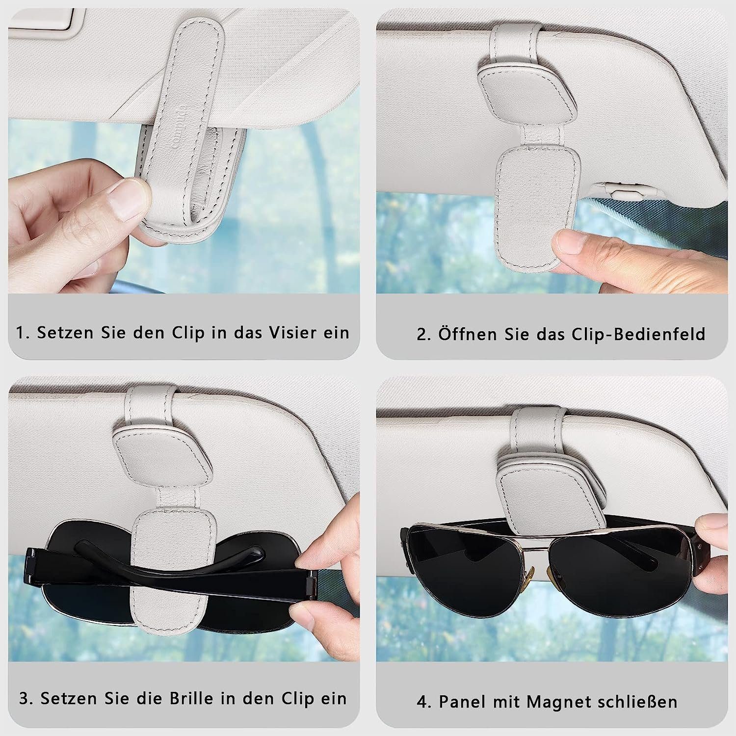 NUODWELL Autosonnenschutz 2 Pack Brillenhalter Sonnenbrillenhalterung Auto Sonnenblende, Grau Visier