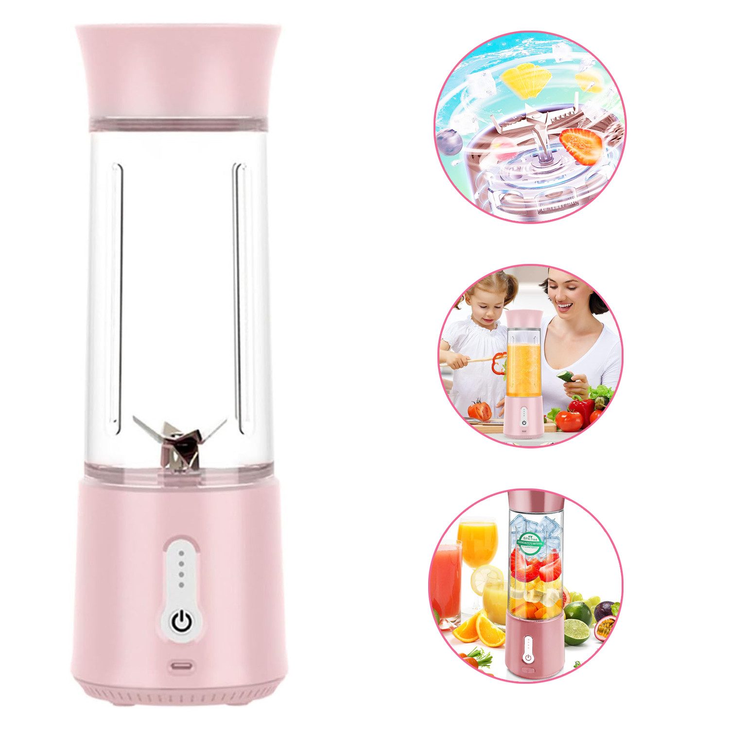 OKWISH Akku-Smoothie-Maker Mini Smoothie Maker Tragbarer Миксер USB Wiederaufladbar, 150 W, USB wiederaufladbar 4000mAh Akku für Büro Sport Reisen Camping