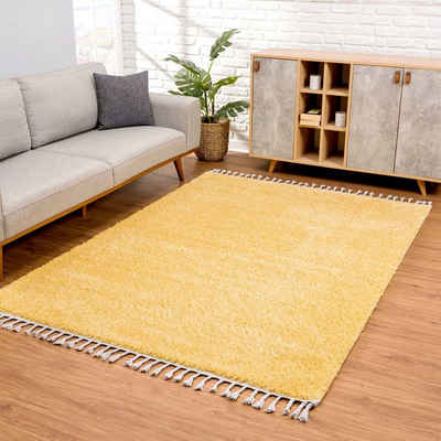 Hochflor-Teppich »Pulpy 100«, Carpet City, rechteckig, Höhe 30 mm, besonders weich, mit Fransen, Uni Farben, ideal für Wohnzimmer & Schlafzimmer
