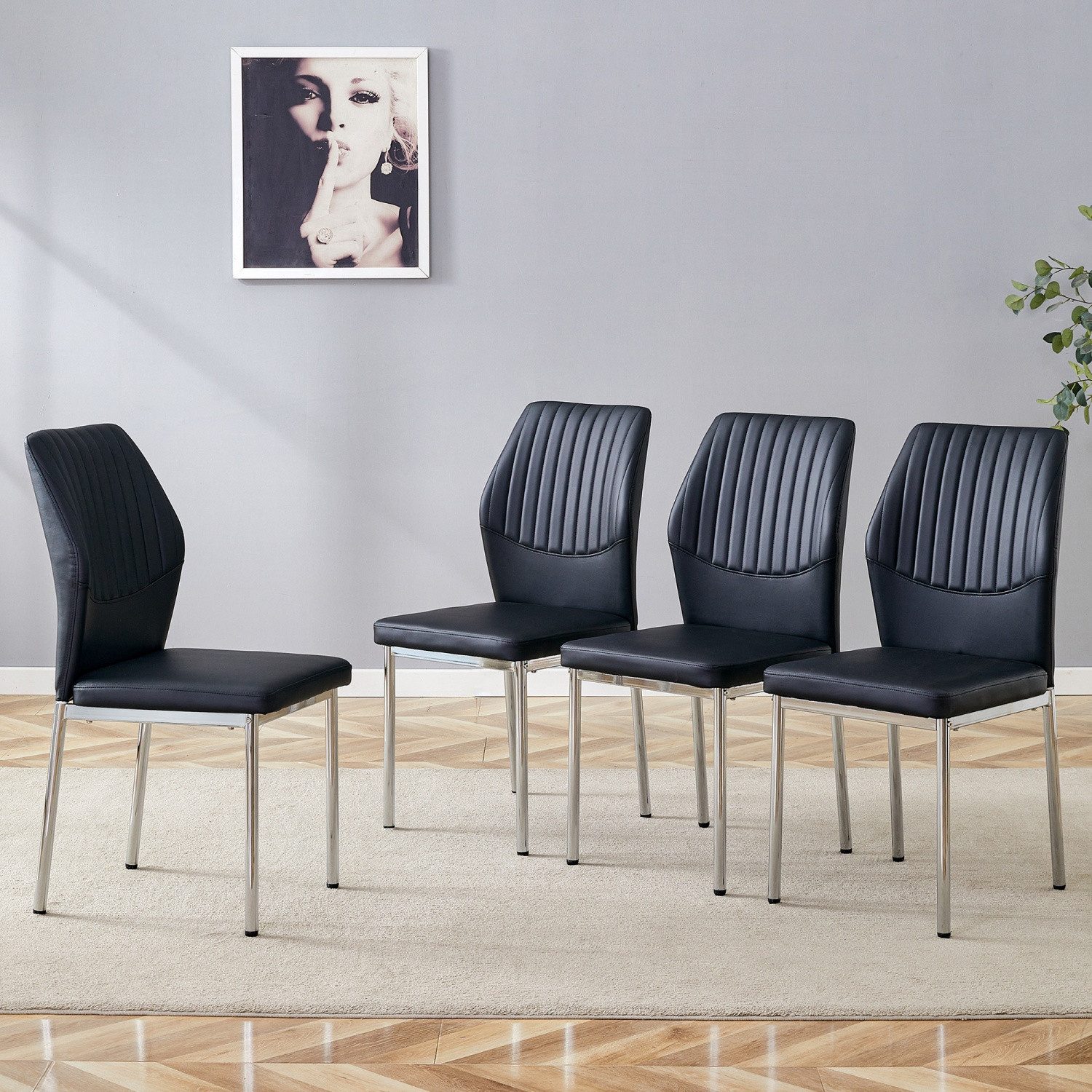 ANYSUN Esszimmerstuhl Esszimmerstühle 4er Set Kunstleder Rückenlehne mit Metallbeine (modernen Leicht-Luxus-Design. mit vertikaler Prägung), Passend für Esszimmer oder Wohnzimmer