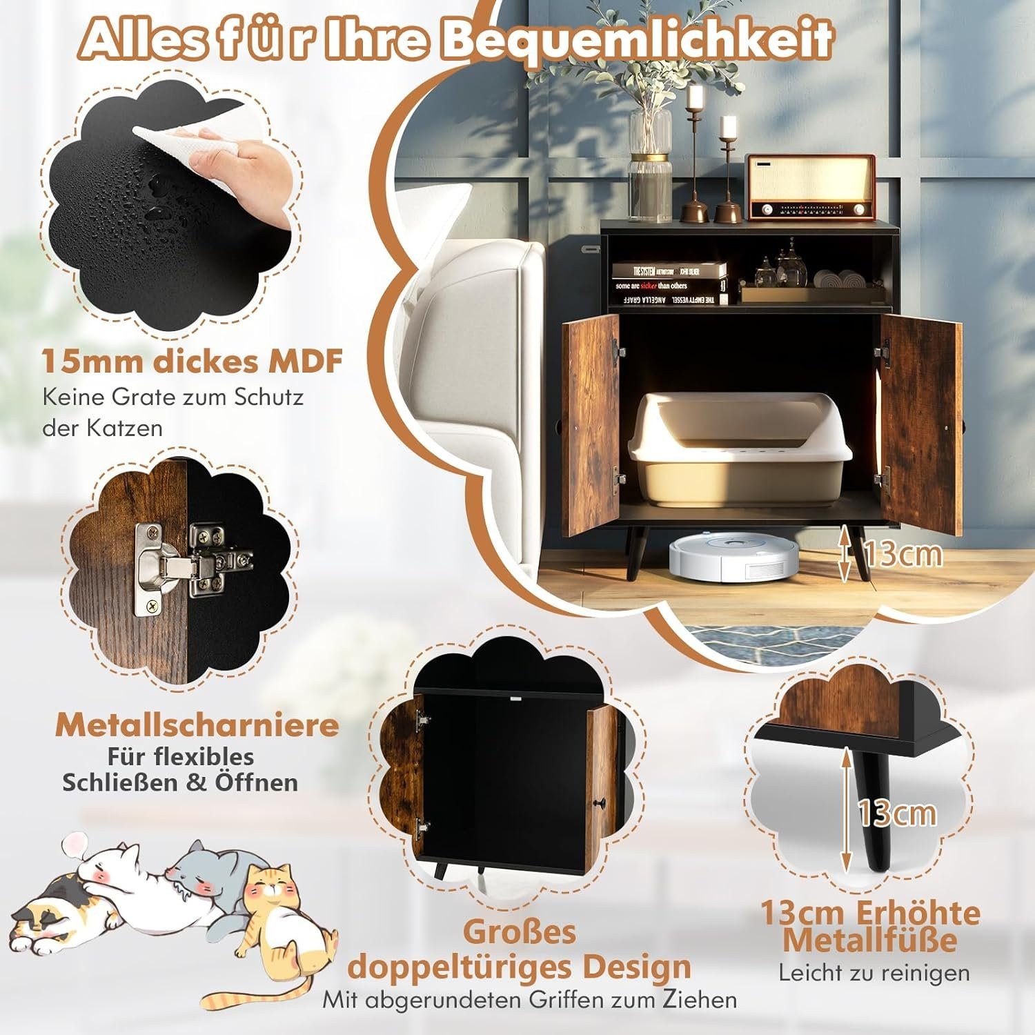 KOMFOTTEU Tierhaus 2 in 1 Katzenhaus, mit katzenförmigem Eingang