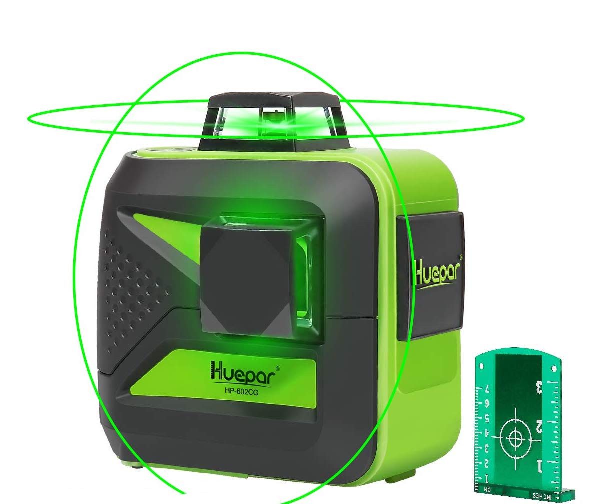 Huepar Kreuzlinienlaser Huepar 602CG grüner 2D Kreuzlinienlaser mit Akku und Wandhalterung