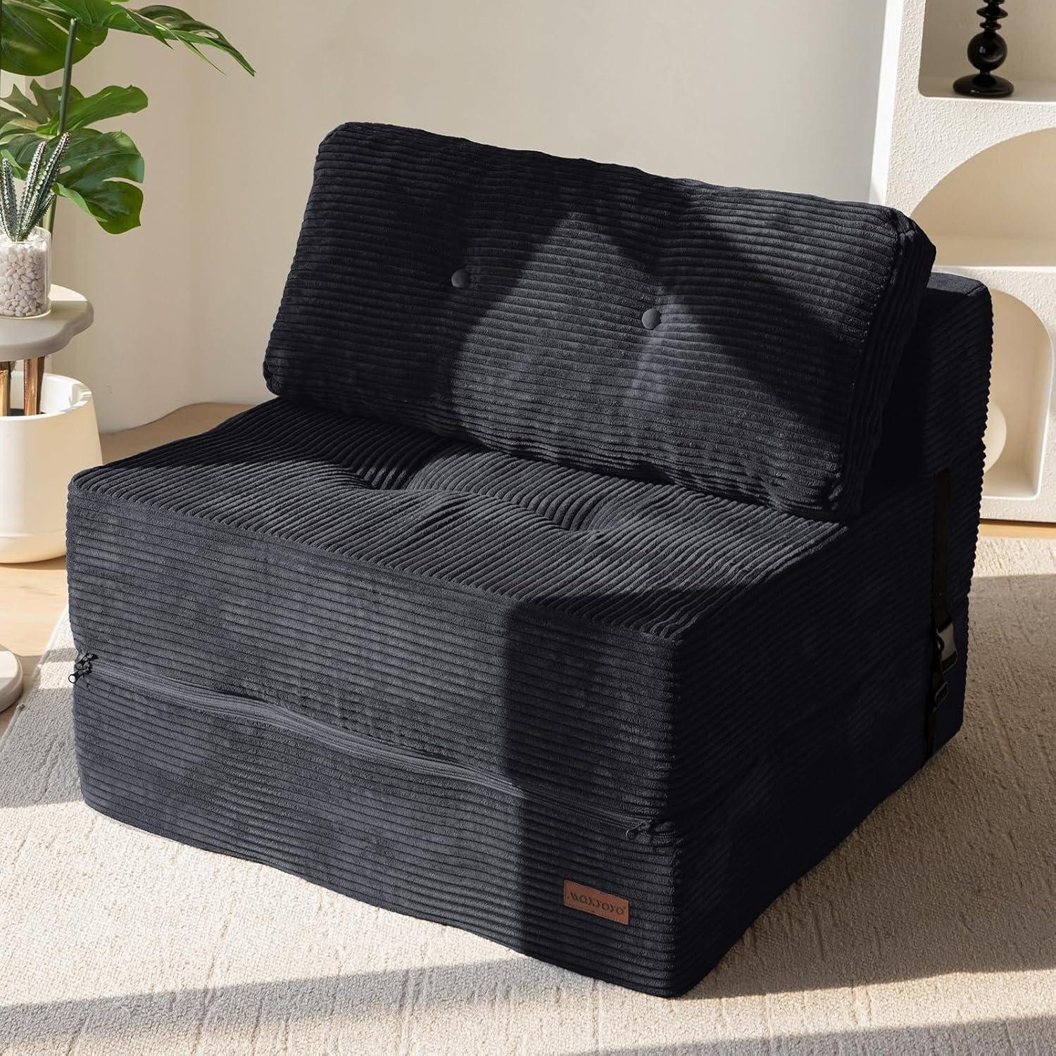 LuxusKollektion Schlafsofa Klappsofa Schlaffunktion 4in1 Stützschaum Bodenliege Schwarz