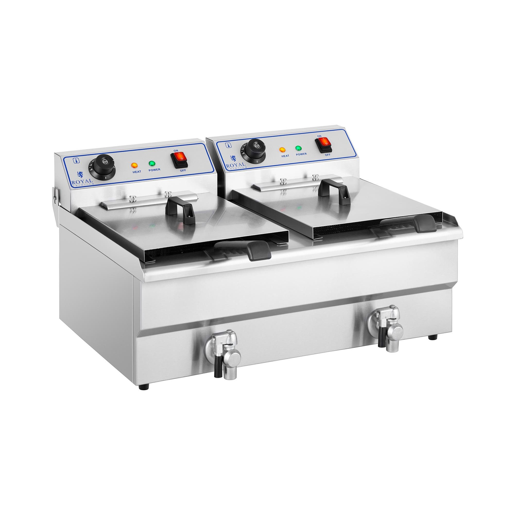 Royal Catering Fritteuse RCSF 16DTH, 12000 W, 2 x 16 L Doppel mit Ablasshahn Kaltzone 2 x 6000 W Profi Gastro 400 V