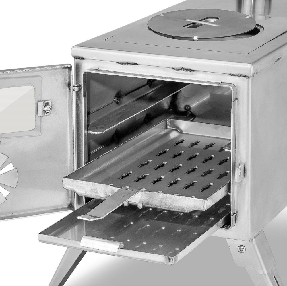 ECOfoxx Grillkamin Kurt, Outdoor-Küchenherd aus Edelstahl, Holzbackofen, Gartenofen