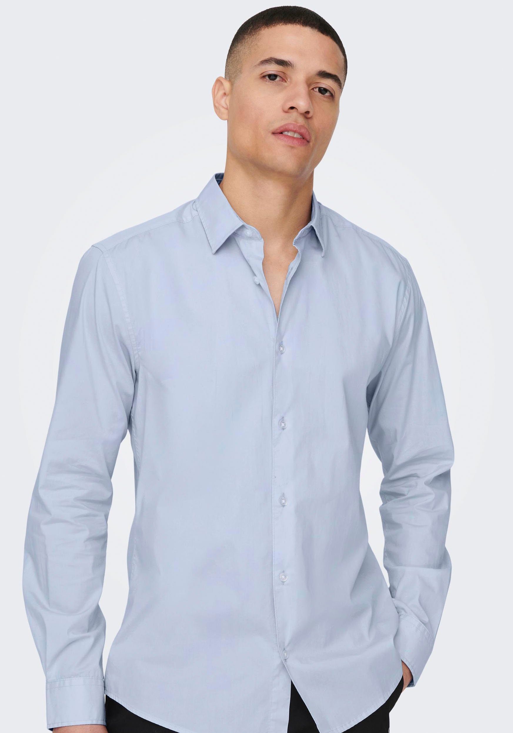 Blue Cashmere ONSANDY EASY ONLY SONS & POPLIN SLIM Langarmhemd SHIRT IRON