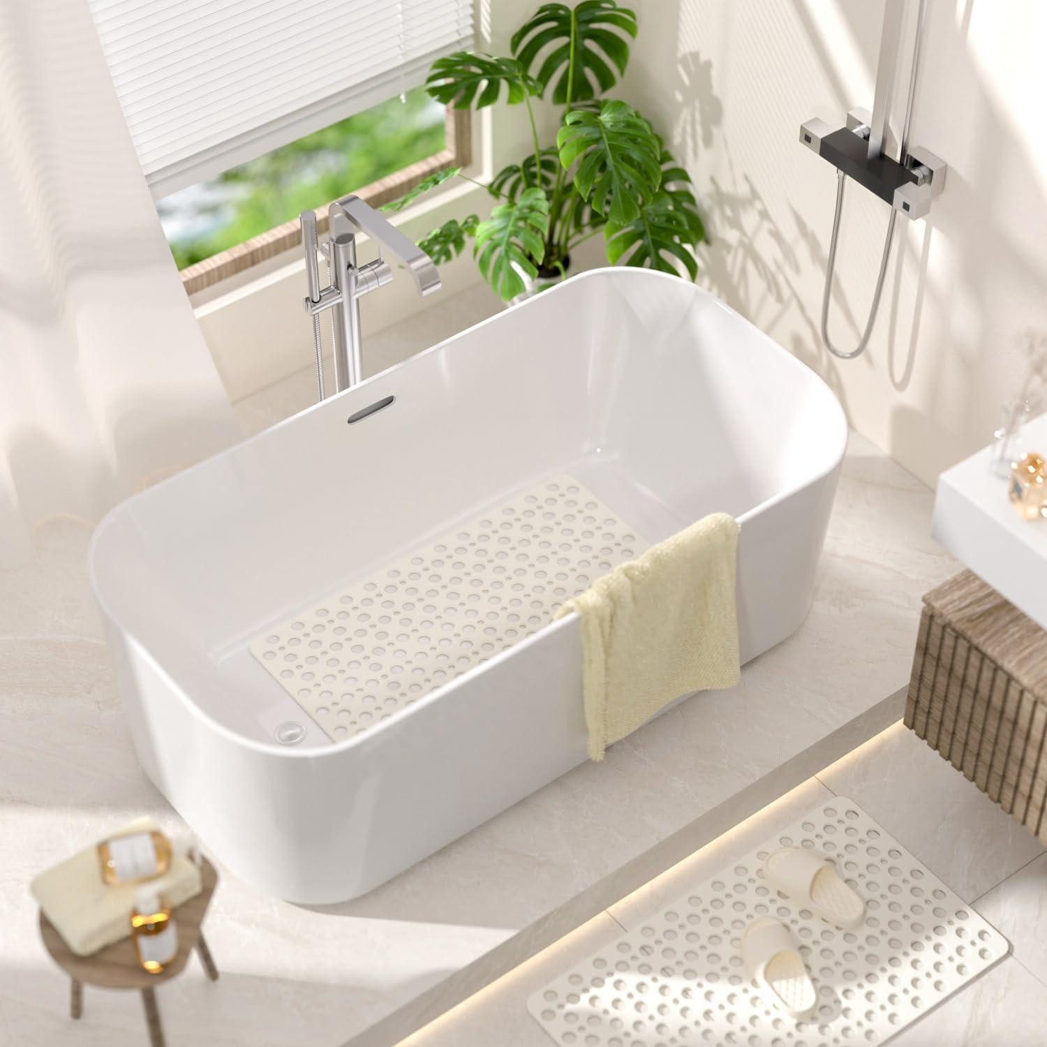 LuxusKollektion Badematte Badewannenmatte rutschfest TPE Weiß 75 x 43 cm Rechteckig