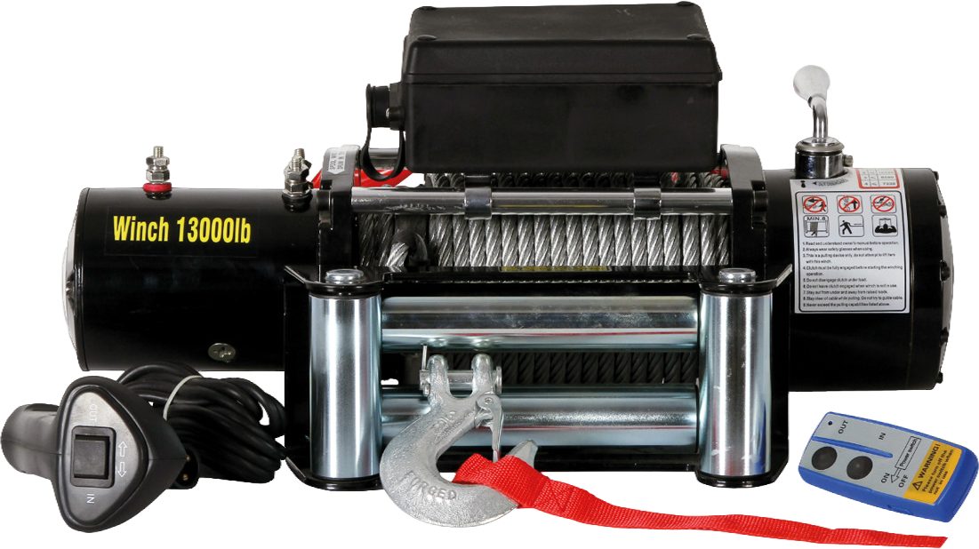 Berger & Schröter Seilwinde Profi 12 V, 5900/11800 kg Stahlseil, Mit Rollenfenster und Funkfernbedienung