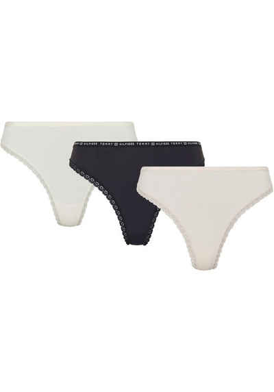 Tommy Hilfiger Underwear Slip »3P THONG« (Packung, 3-St., 3er-Pack) mit zarter Spitzenkante am Beinabschluss & Tommy Hilfiger Elastikbund