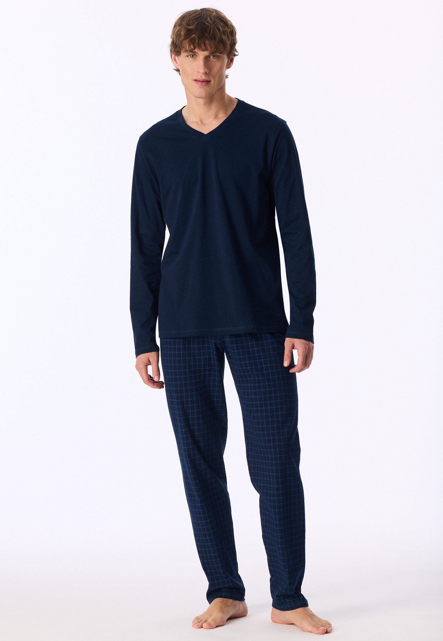 uncover by SCHIESSER Schlafanzug Uncover Nightwear (2 tlg) Single Jersey-Qualität, Langarm, V-Ausschnitt, weich