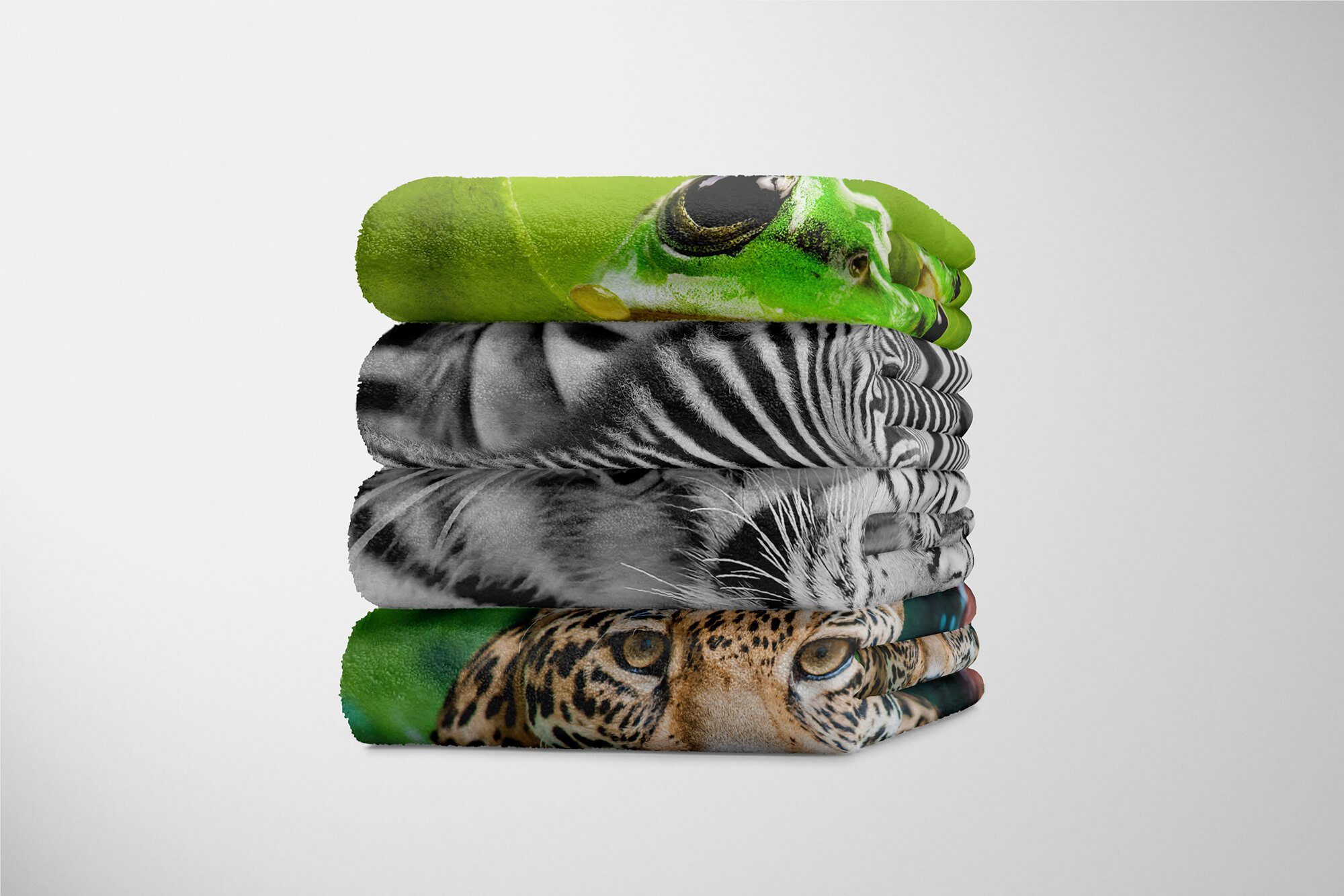 Sinus Art Handtücher Handtuch Strandhandtuch Tiger Schwar, Saunatuch (1-St), Tiermotiv Baumwolle-Polyester-Mix Kuscheldecke Weiße mit Handtuch