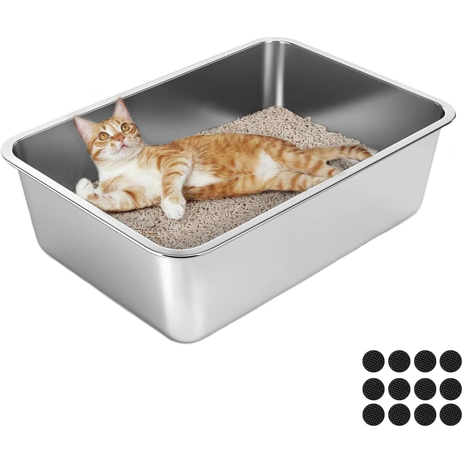 Lohofrnny Katzentoilette Katzentoilette aus Edelstahl, Große Litter Box für