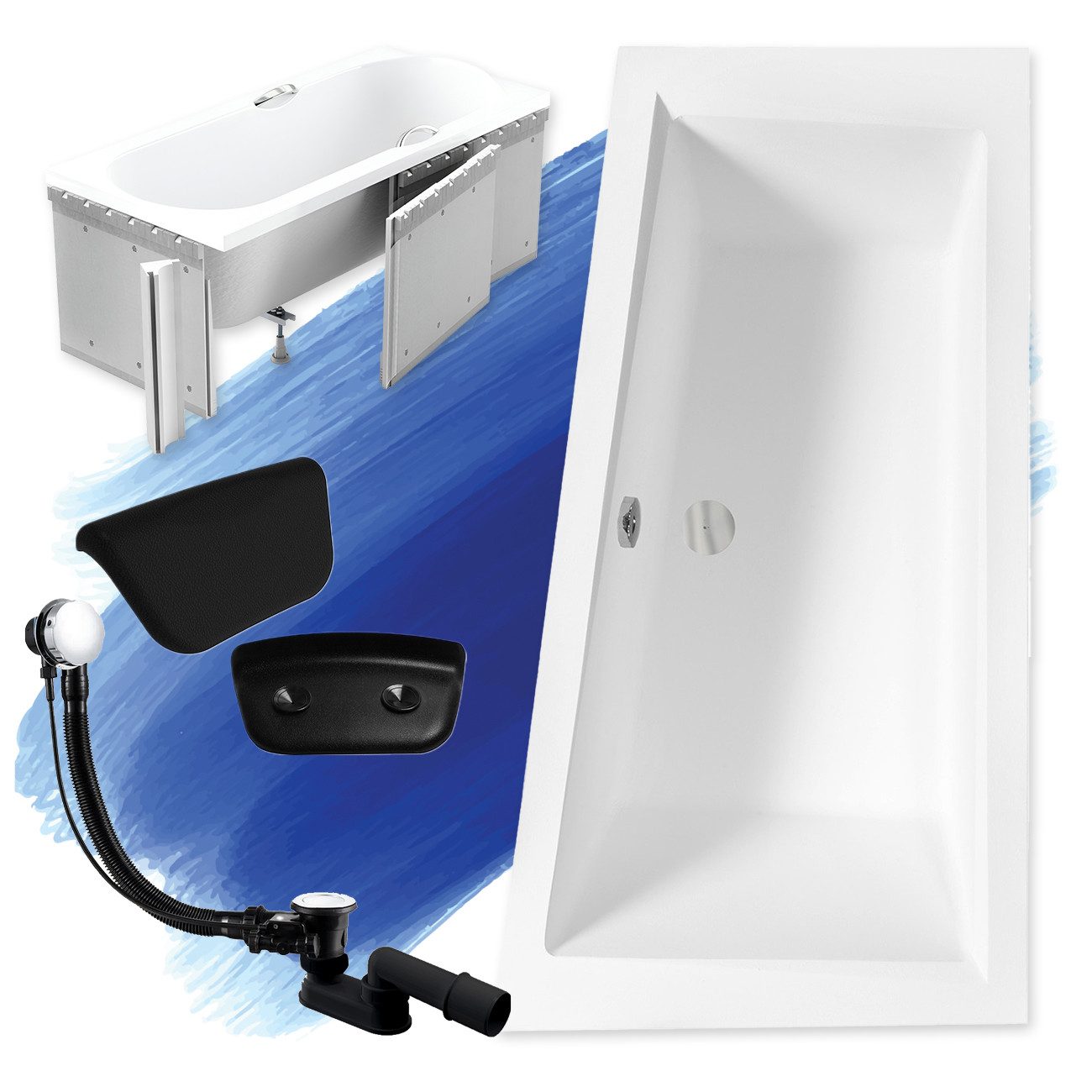 KOLMAN Badewanne Eckwanne 150x85 INTIMA Rechts mit Styropor + Kopfstütze, (IntimaSET), Ablaufgarnitur & Füße GRATIS