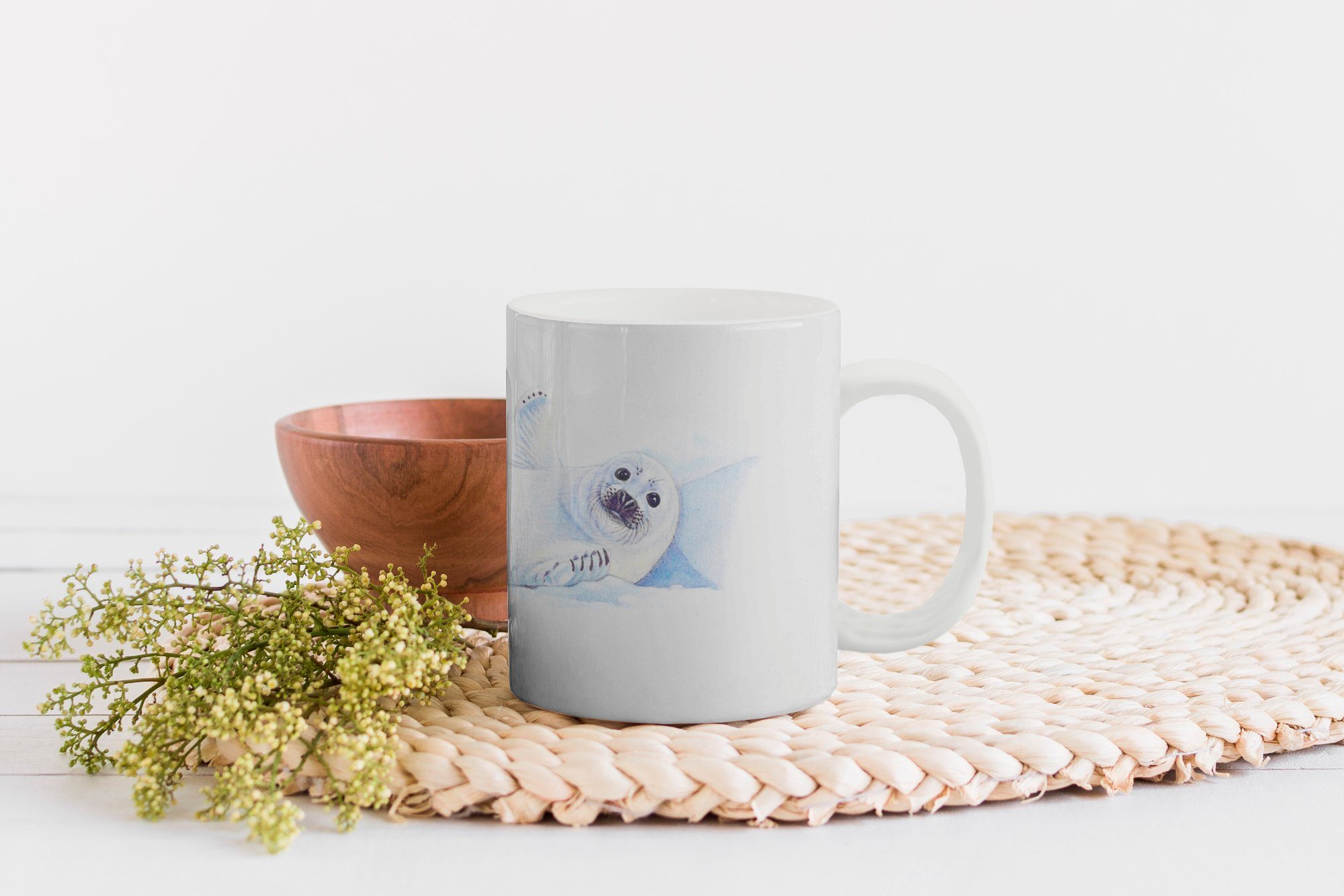 Teetasse, Aquarell, Tiere Tasse Kaffeetassen, Siegel Becher, - Geschenk Keramik, MuchoWow Teetasse, -