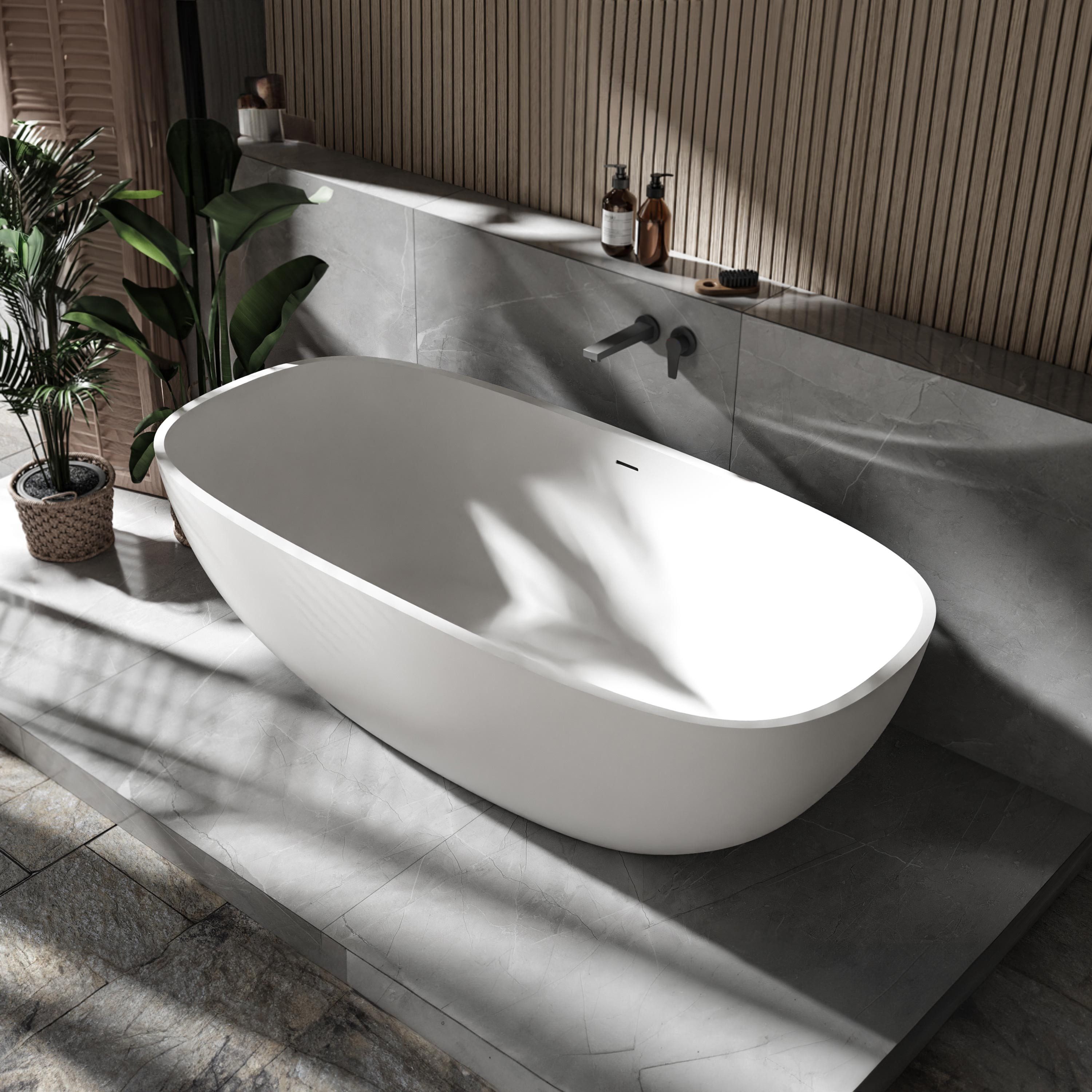 Bernstein Badewanne OCEAN STONE 180 x 87 cm, Freistehende Badewanne Mineralguss matt 2-Sitzer