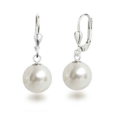 Ohrclips Ohrringe 925er Silber mit echten großen Perlen 13mm Weiß TOP im Etui 