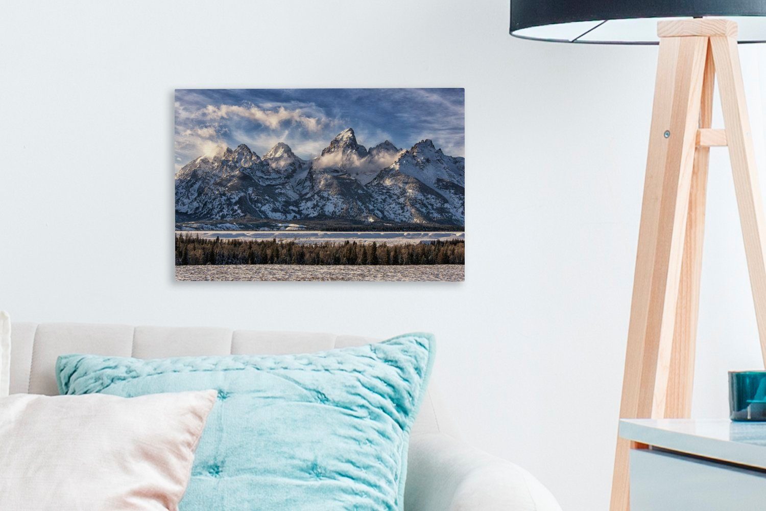 OneMillionCanvasses® Leinwandbild Die schneebedeckte 30x20 Bergkette Mountains (1 in Wandbild Aufhängefertig, Leinwandbilder, Vereinigten, Wanddeko, St), den Teron der cm